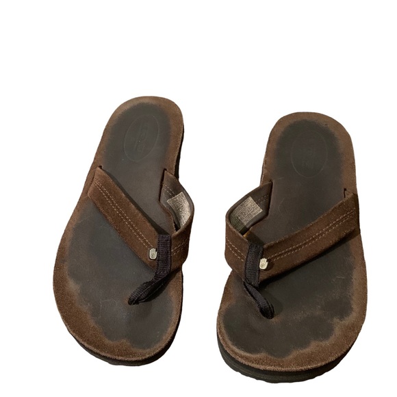 Teva brown leather flip flops sandals thong strap slip on shoes men's size 8 - Picture 2 of 6